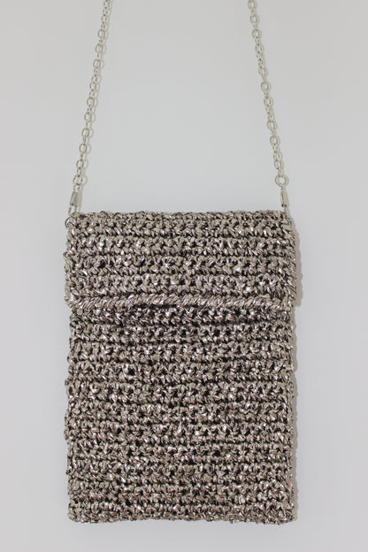 BOLSO PARA TELÉFONO DE CUERDA DE RAFIA GRIS