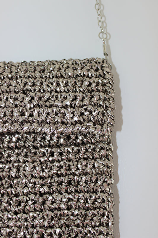 RAFFIA ROPE HAND-KNITTED PHONE BAG GREY