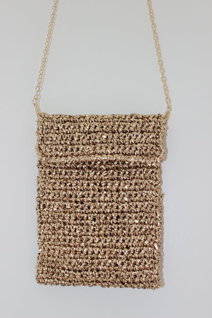 RAFIA ROPE HAND-KNITTED PHONE BAG YELLOW