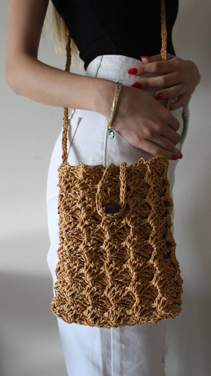 HAND-KNITTED PATTERNED SHOULDER BAG (YELLOW)