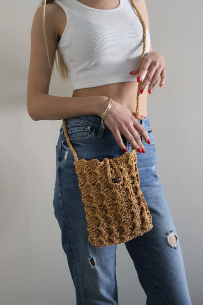 HAND-KNITTED PATTERNED SHOULDER BAG (YELLOW)